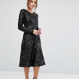 ASOS Warehouse Black Sequin Midi Dress